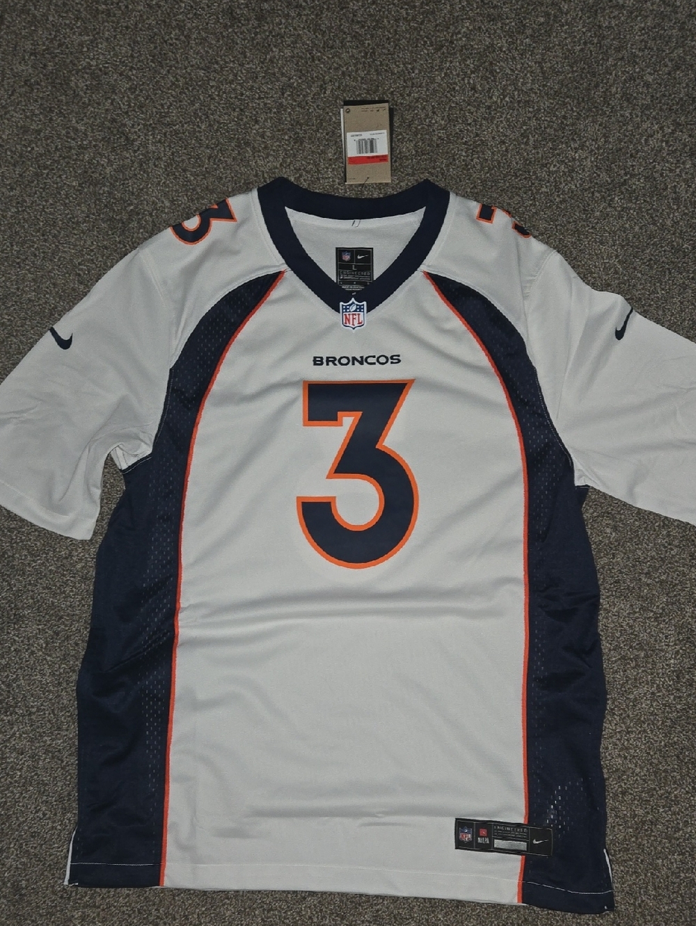 Nike Nwt White, Navy & Orange Broncos #3 Football Jersey Size Large